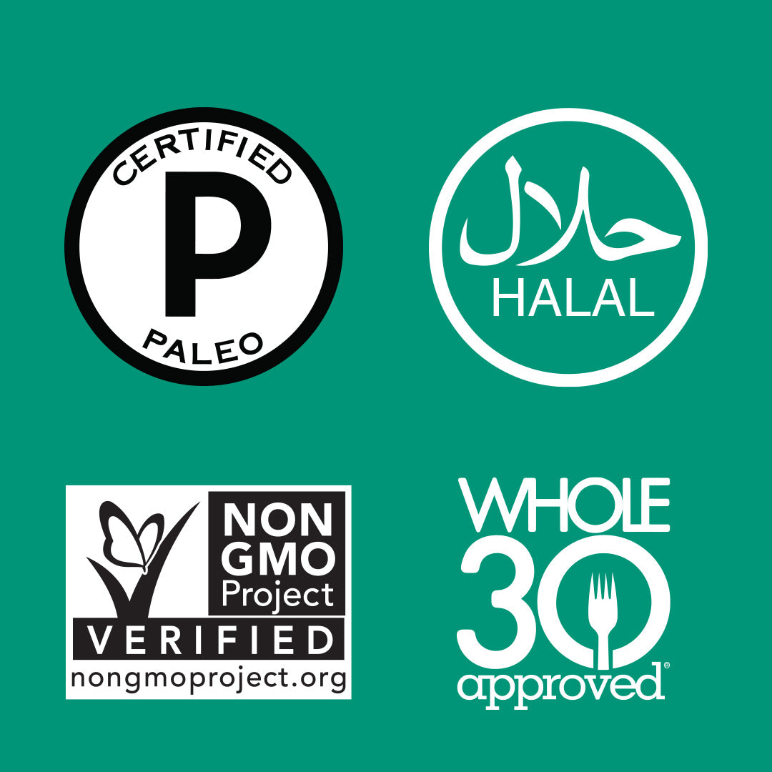 Halal, Paleo, Non-GMO Project Verified, Whole30