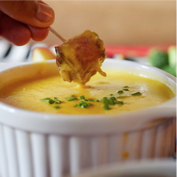 Pumpkin Cheddar Dip with Steak Skewers