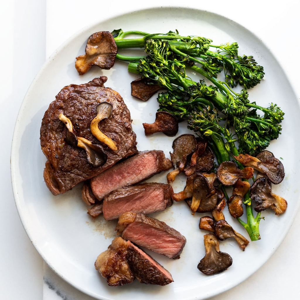 Reverse Seared New York Strip with Crispy Mushrooms