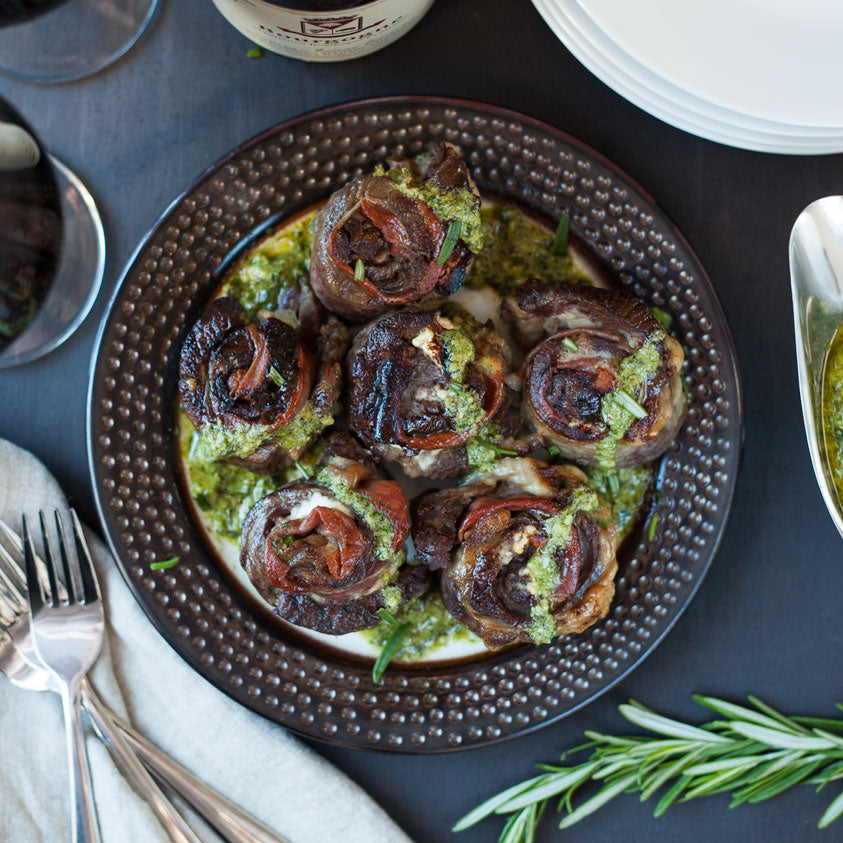 Holiday Chuck Roll Ups with Rosemary Pesto