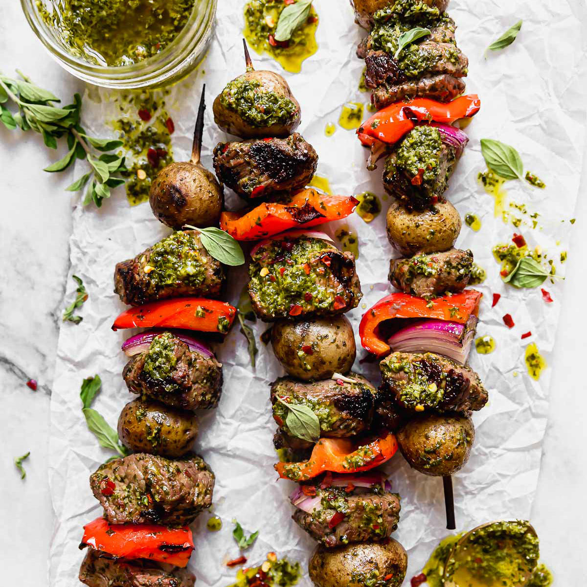 Whole30 Chimichurri Steak & Potato Kabobs