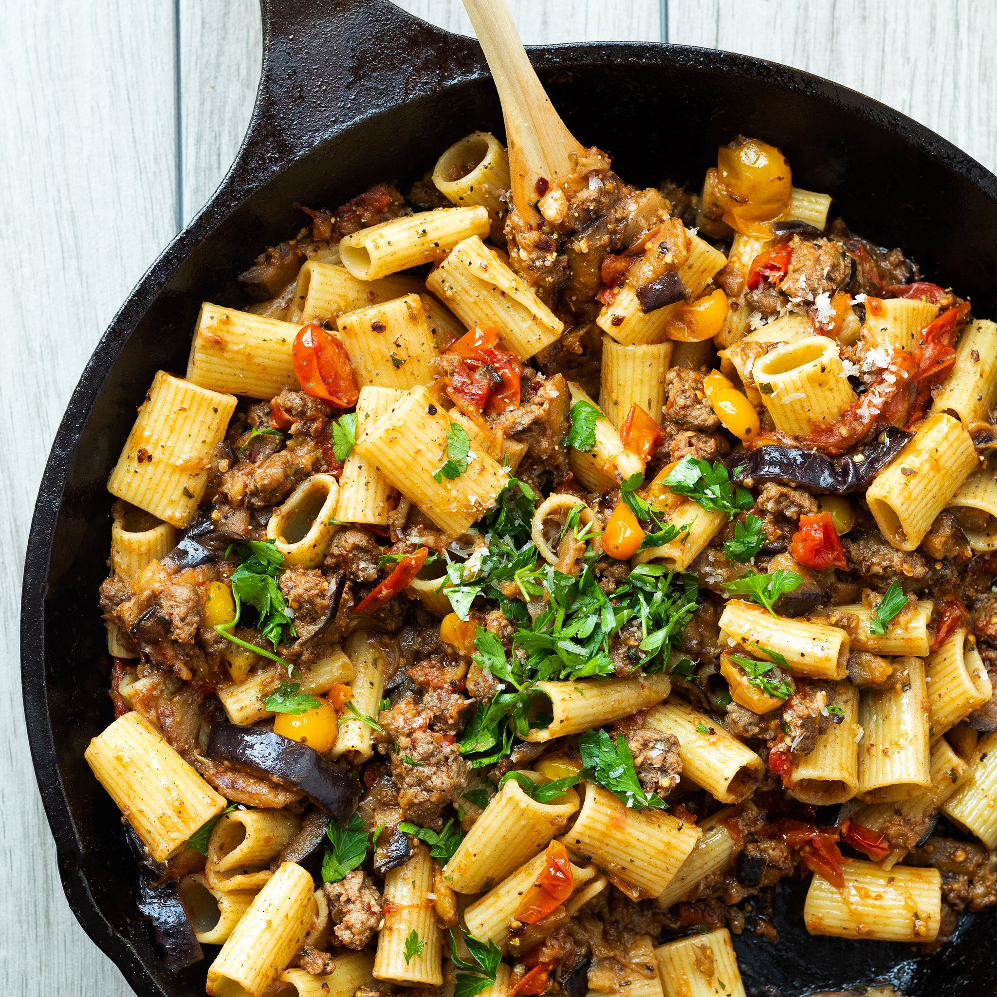 Rigatoni con Manzo e Melanzane (Beef and Eggplant)