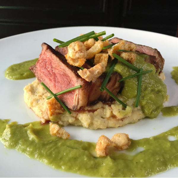 Seared New York Strip with Hominy Puree