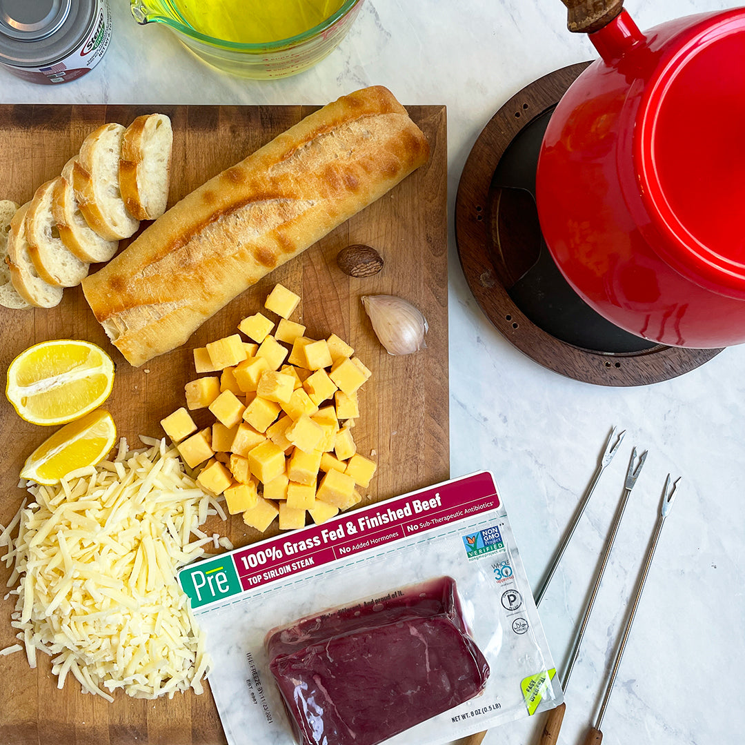 Classic Cheese Fondue with Sirloin Steak