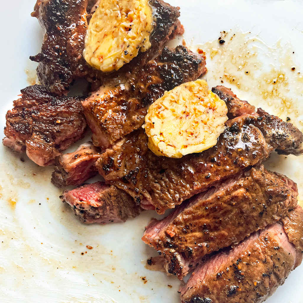 Coffee and Garlic Steak Rub with Hot Honey Butter