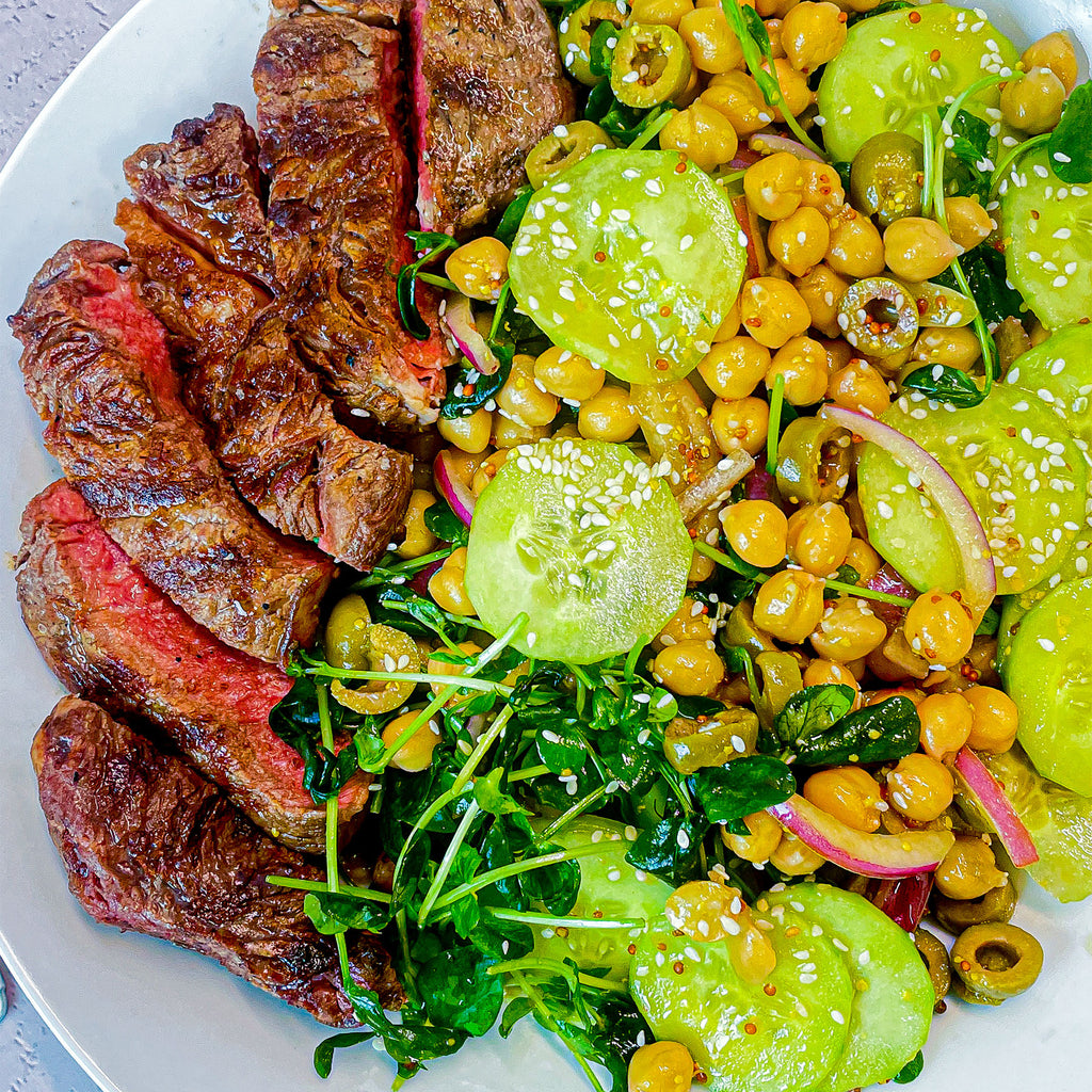 Cucumber Chickpea Steak Salad