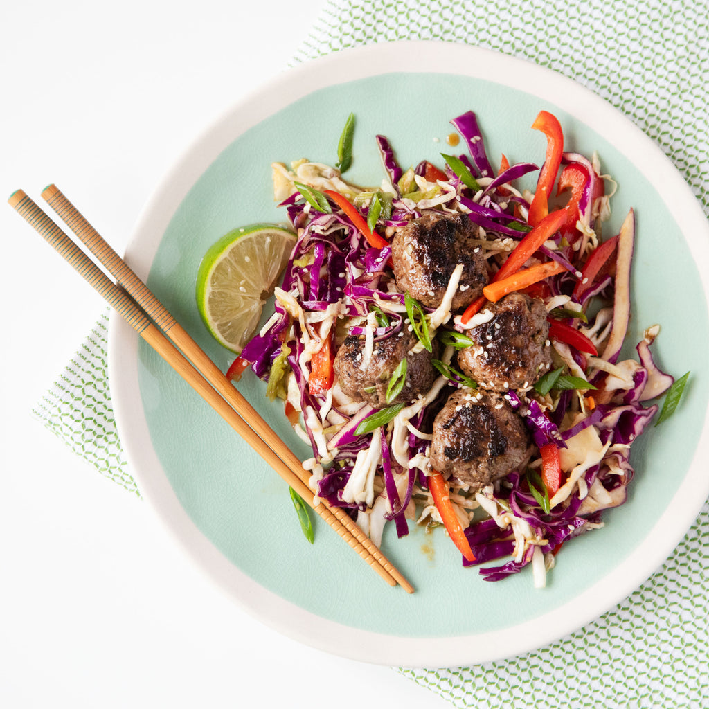 Egg Roll Meatballs with Cabbage Slaw