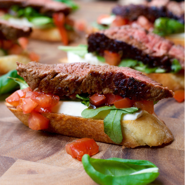 Steak Bruschetta with Tomato and Mozzarella