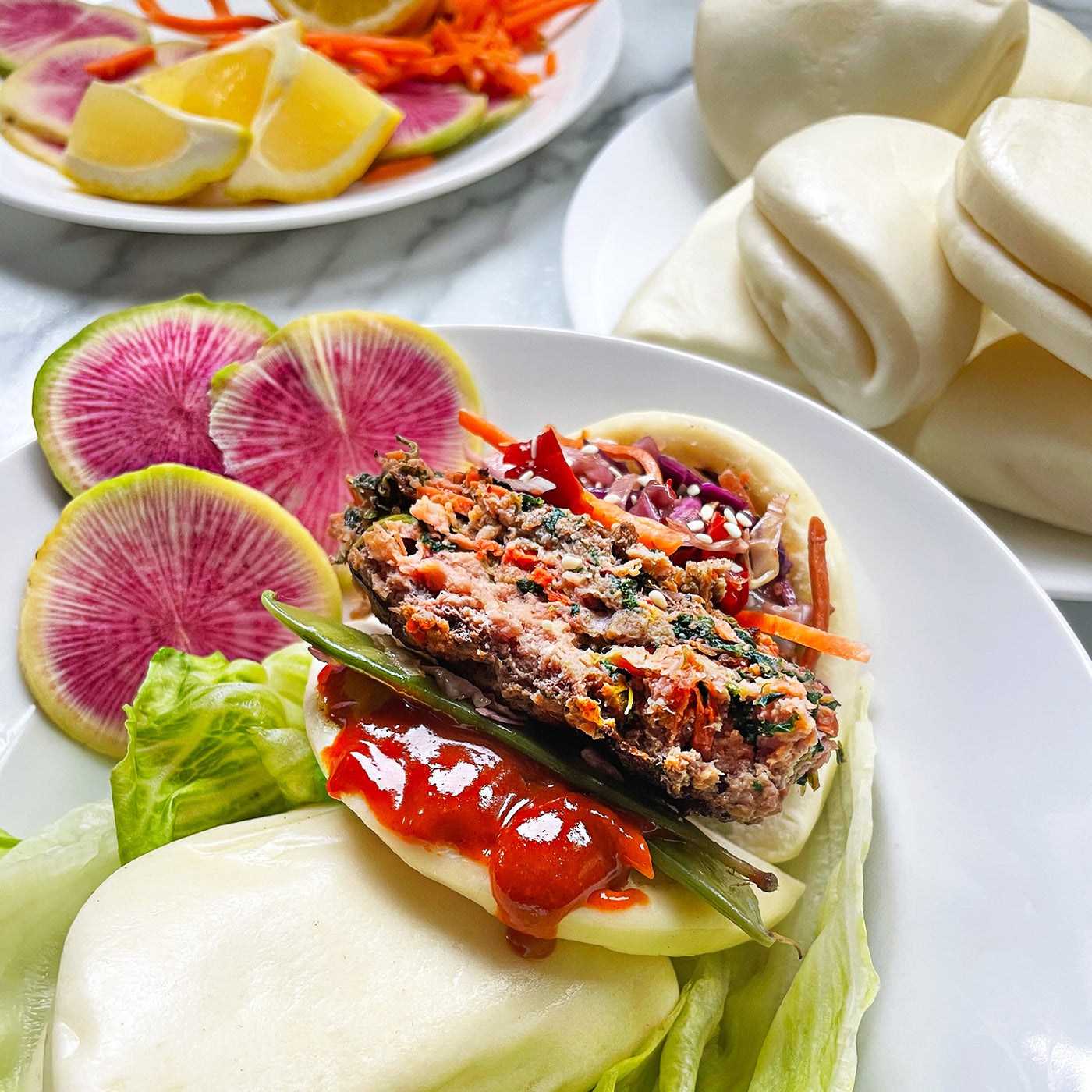 Kimchi Blended Burger With Gochujang Scallion Aioli