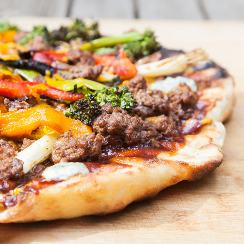Grilled BBQ Beef Pizza with Grilled Veggies