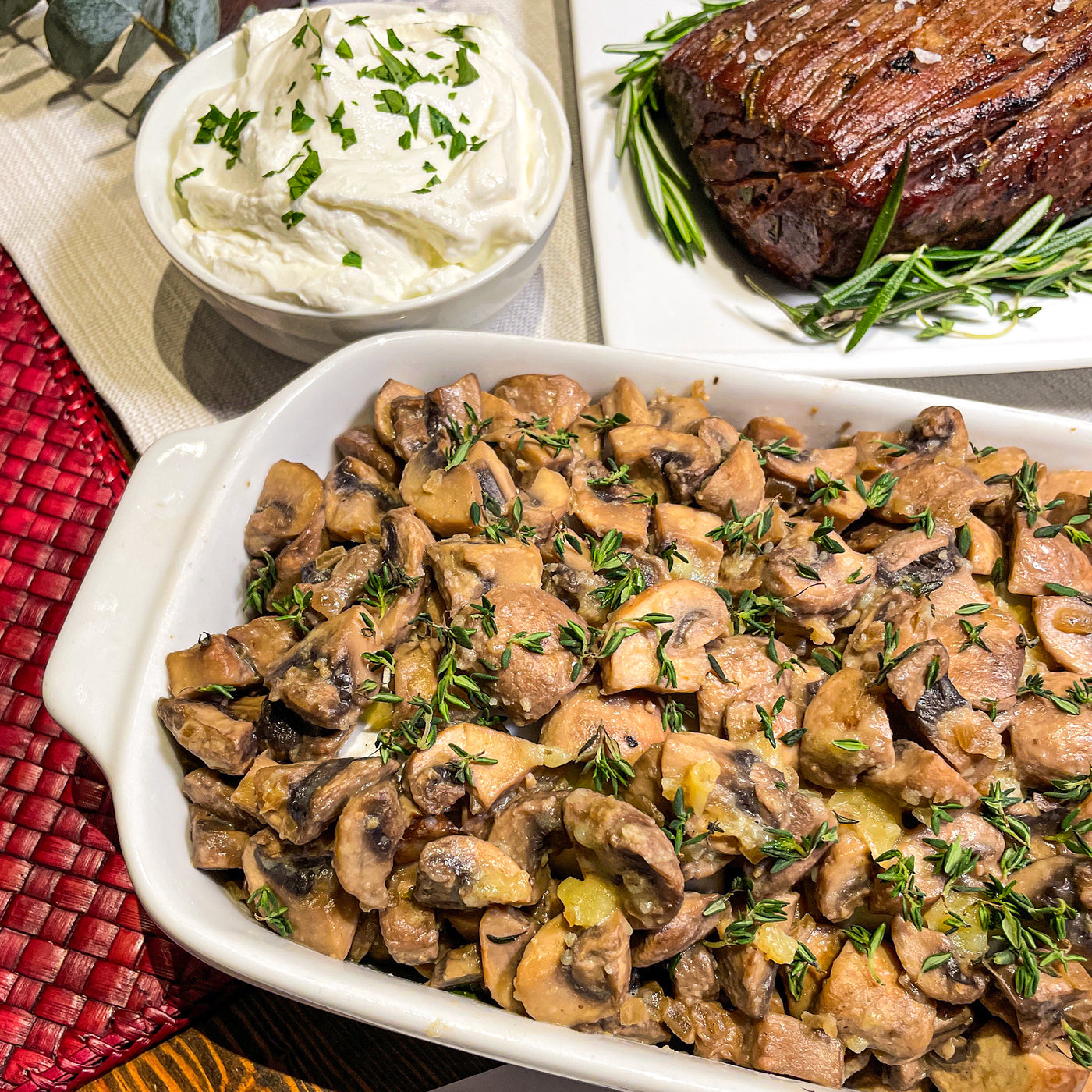 Steak with Sautéed Mushrooms with Shallot and Thyme