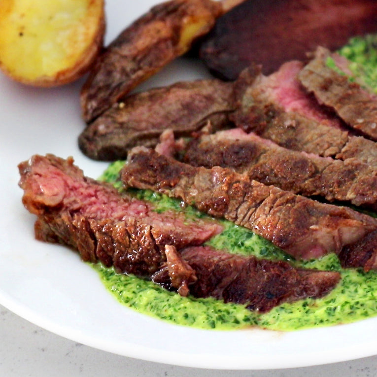 Cumin and Salt Rubbed Ribeye Steak with Green Chutney Pre